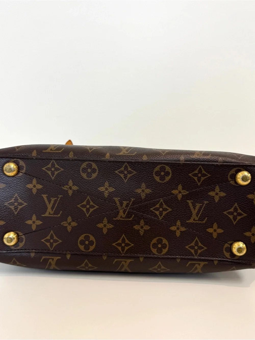 Louis Vuitton Brown Tan Monogram Voltaire Leather Trim Shoulder Bag Tote LV Zip